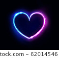 Neon heart sign or frame. Happy Valentine neon lights heart design element. Vector abstract background. Geometric glow outline shape or laser glowing lines. Abstract background with place for text. 62014546
