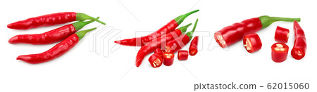 red hot chili peppers isolated on white background. Set or collection 62015060