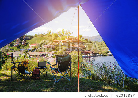 The tent of the tourist at camping near lake, Concept of Camping Relaxing 62015887