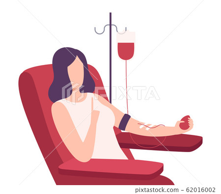 Female Donor Giving Blood in Medical Hospital, Volunteer Character Sitting in Medical Chair, Blood Donation Flat Vector Illustration Female Donor Giving Blood in Medical Hospital, Volunteer Character Sitting in Medical Chair, Blood Donation Flat Vector Illustration 62016002