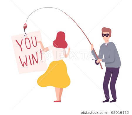 Masked Thief with Fishing Rod Stealing Money, Privacy Data, Internet Fishing Attack, Cyber Internet Security, Vector Illustration Masked Thief with Fishing Rod Stealing Money, Privacy Data, Internet Fishing Attack, Cyber Internet Security, Vector Illustration 62016123