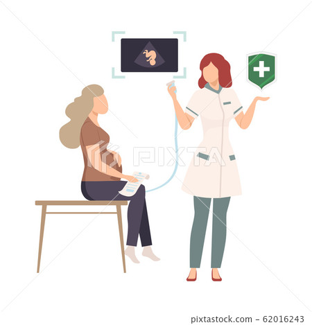 Young Pregnant Woman Getting Consultation at the Hospital. Health Benefits Document Vector Illustration Young Pregnant Woman Getting Consultation at the Hospital. Health Benefits Document Vector Illustration 62016243