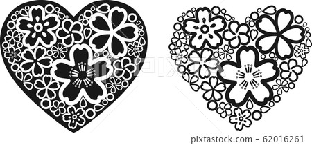 Heart pattern made of cherry blossom petals and circles Heart pattern made of cherry blossom petals and circles 62016261