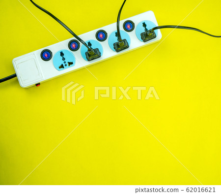 Electric power socket and plug on yellow paper 62016621