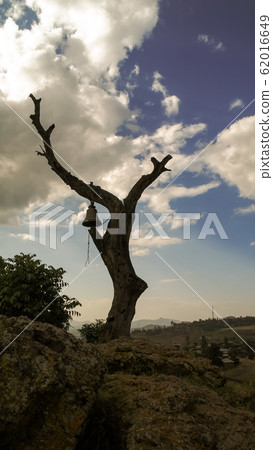 Tree with the church bell on hill above Lalibela, Tree with the church bell on hill above Lalibela, 62016649