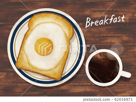 Egg toast and coffee watercolor 62016971