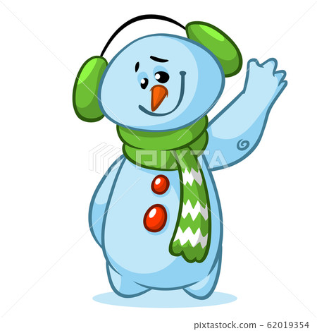 Christmas snowman with striped green scarf isolated on white background. Vector illustration Christmas snowman with striped green scarf isolated on white background. Vector illustration 62019354