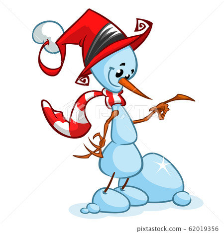 Christmas snowman with santa hat and striped scarf isolated on white background. Vector illustration 62019356