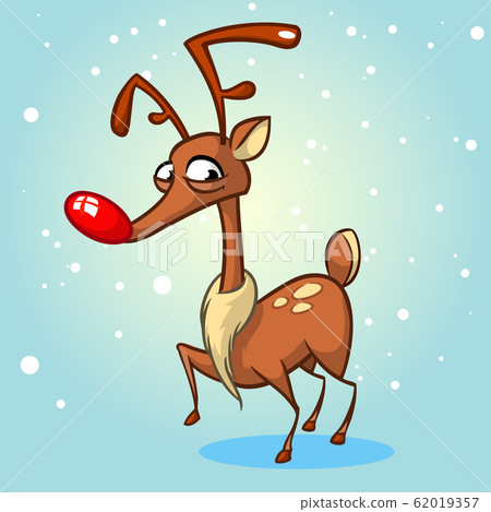 Christmas reindeer in santa hat vector illustration on snowy background Christmas reindeer in santa hat vector illustration on snowy background 62019357