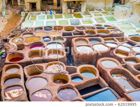 Colorful dyes in Chouara Tannery, Fez, Morocco 62019995