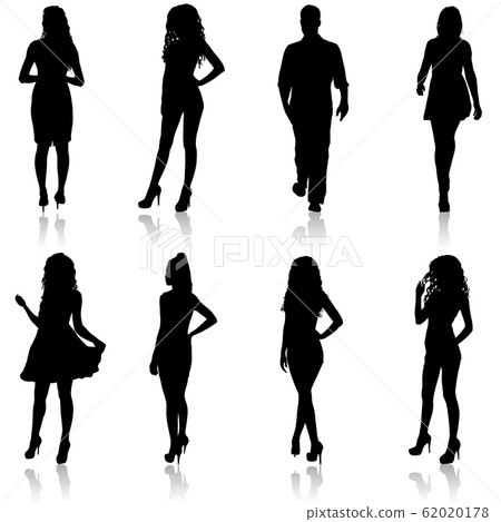 Silhouette Group of People Standing on White Silhouette Group of People Standing on White 62020178