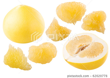 Yellow pomelo c. maxima whole, half, meat, paths Yellow pomelo c. maxima whole, half, meat, paths 62020778