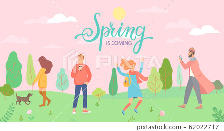 People in the spring park in different situations. People in the spring park in different situations. 62022717