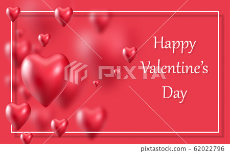 Valentines Day realistic 3d hearts poster on red background. Love banner with lettering. Greeting card for valentines day. Vector illustration Valentines Day realistic 3d hearts poster on red background. Love banner with lettering. Greeting card for valentines day. Vector illustration 62022796