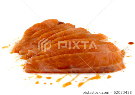 Thin Slices of Raw Salmon Fillet Isolated on White Thin Slices of Raw Salmon Fillet Isolated on White 62023458