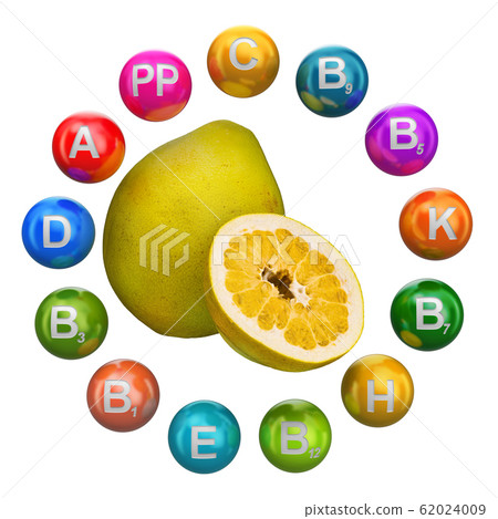 Vitamins in pomelo, 3D rendering Vitamins in pomelo, 3D rendering 62024009