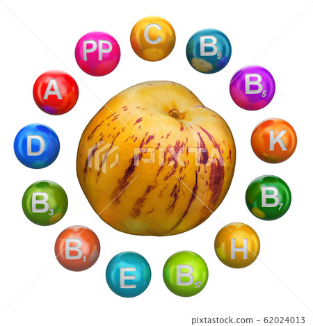 Vitamins in pepino melon, 3D rendering Vitamins in pepino melon, 3D rendering 62024013