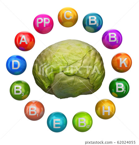 Vitamins in cabbage, 3D rendering 62024055
