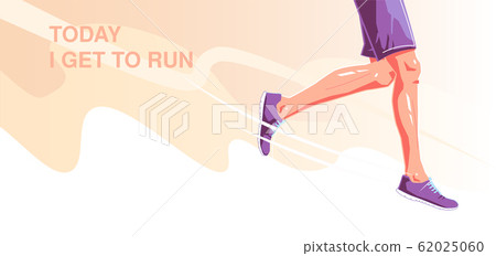 Today i get to run. Natural running. Healthy running lifestyle concept. Runner legs on background. Vector flat graphic design illustration set 62025060
