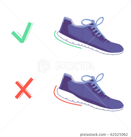 right and wrong shoes with natural running. Running shoes. Healthy steps of run concept. Vector flat isolated illustration. right and wrong shoes with natural running. Running shoes. Healthy steps of run concept. Vector flat isolated illustration. 62025062