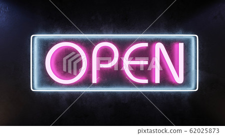 blue and pink neon open sign opening hours concept on dark concrete wall low key lighting 3d render illustration blue and pink neon open sign opening hours concept on dark concrete wall low key lighting 3d render illustration 62025873