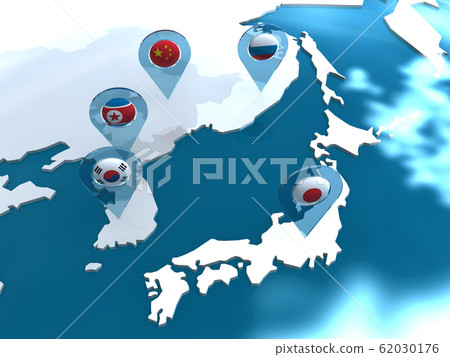 CG illustration World map Relationship between Japan, Russia, China, South Korea and North Korea in East Asia 62030176