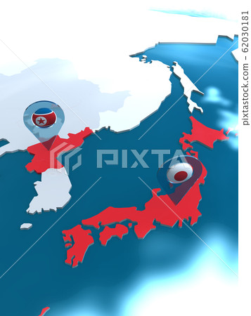CG插圖世界地圖東亞的日本，俄羅斯，中國，韓國和朝鮮之間的關係 62030181