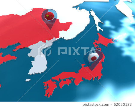 CG插圖世界地圖東亞的日本，俄羅斯，中國，韓國和朝鮮之間的關係 62030182