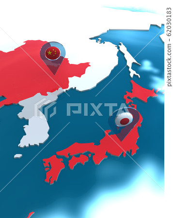 CG插圖世界地圖東亞的日本，俄羅斯，中國，韓國和朝鮮之間的關係 62030183
