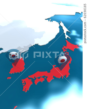 CG插圖世界地圖東亞的日本，俄羅斯，中國，韓國和朝鮮之間的關係 62030185