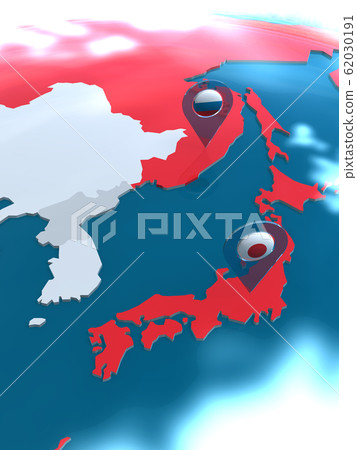 CG插圖世界地圖東亞的日本，俄羅斯，中國，韓國和朝鮮之間的關係 62030191