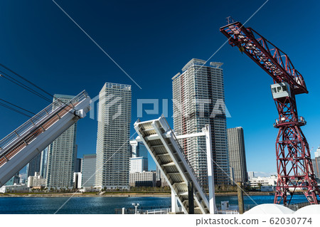 Harumi Sumida River Canal, High-rise Apartments and Drawbridge 62030774