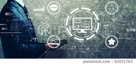 Social media theme with businessman holding a tablet 62031763