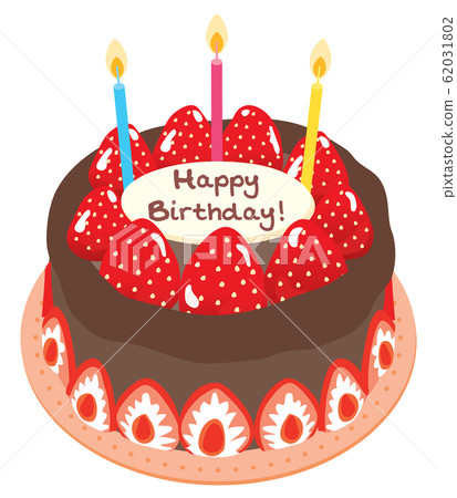 Chocolate birthday cake with lots of strawberries - Stock Illustration ...