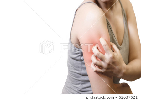 Women scratch the itch with hand isolated on white background 62037621