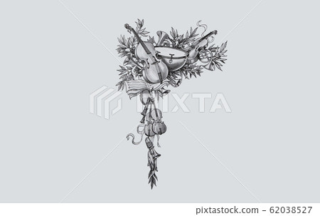 19世紀末期，角落設計由法國復古插畫和樂器組成 62038527