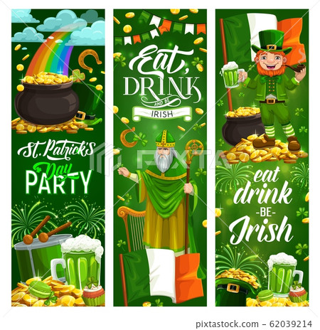 Happy St. Patrick day symbols. Food, drinks, music 62039214