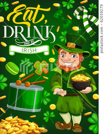 Patricks Day leprechaun, green hat and pot of gold Patricks Day leprechaun, green hat and pot of gold 62039279