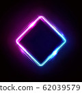 Neon rhombus frame or neon lights sign. Retrowave vector abstract background, tunnel, portal. Geometric glow outline rhombus shape or laser glowing lines. Background with space for your text 62039579