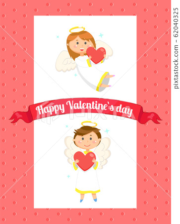Happy Valentine Day Card, Angel with Heart Vector Happy Valentine Day Card, Angel with Heart Vector 62040325