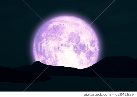 Full Snow Moon on night sky back silhouette island Full Snow Moon on night sky back silhouette island 62041659
