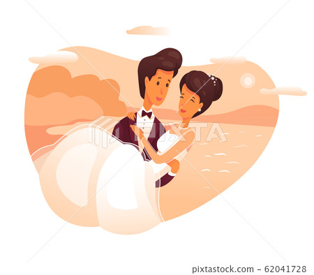 Groom holds bride on arms flat vector illustration 62041728
