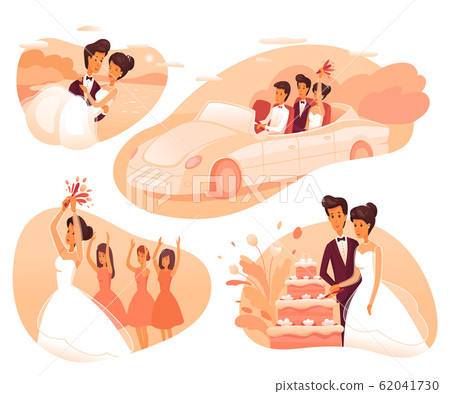 Wedding ceremony flat vector illustrations set Wedding ceremony flat vector illustrations set 62041730