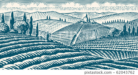 Fields And Hills Of Tuscany Scenic View Of Stock Illustration Fields And Hills Of Tuscany Scenic View Of Stock Illustration