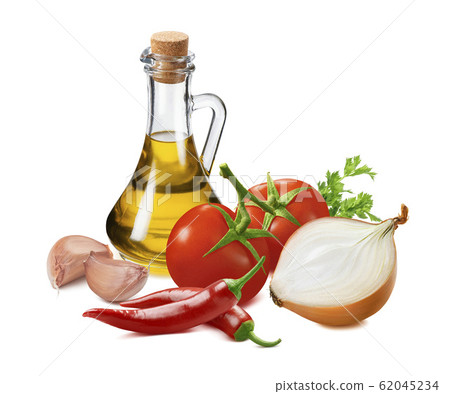 Tomato hot sauce ingredients. Garlic, onion, chili Tomato hot sauce ingredients. Garlic, onion, chili 62045234