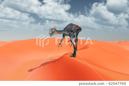 Dinosaur Gigantoraptor in a sand desert Dinosaur Gigantoraptor in a sand desert 62047769