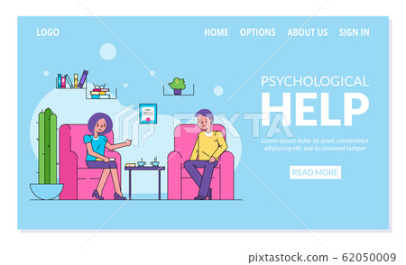 Psychological help website, patient visiting doctor psychotherapist vector illustration. 62050009
