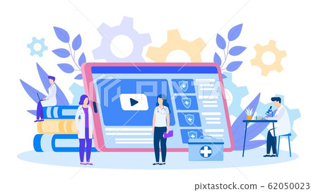 Doctors medical interns study using online learning video vector illustration. 62050023