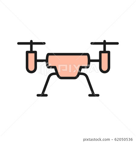 Vector flying drone flat color line icon. 62050536