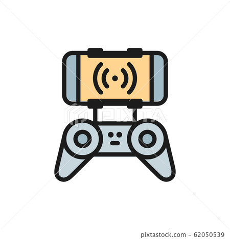 Mobile control panel for drone, remote controller flat color line icon. 62050539